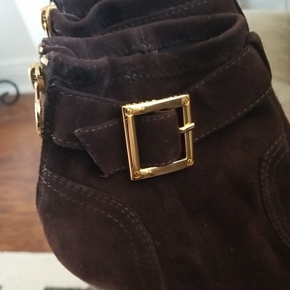 Tory Burch Dark Brown Suede Heeled Boots - Picture 2 of 7